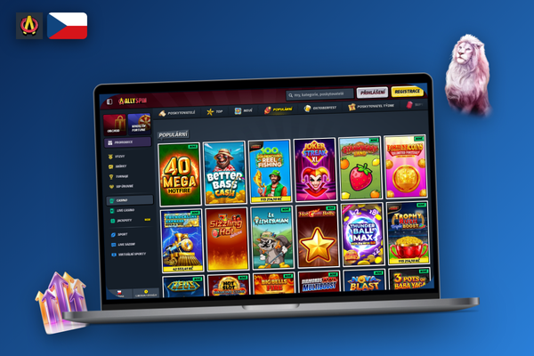 Prohlížečová verze Allyspin Casino na notebooku s ikonou bezpečnostního štítu